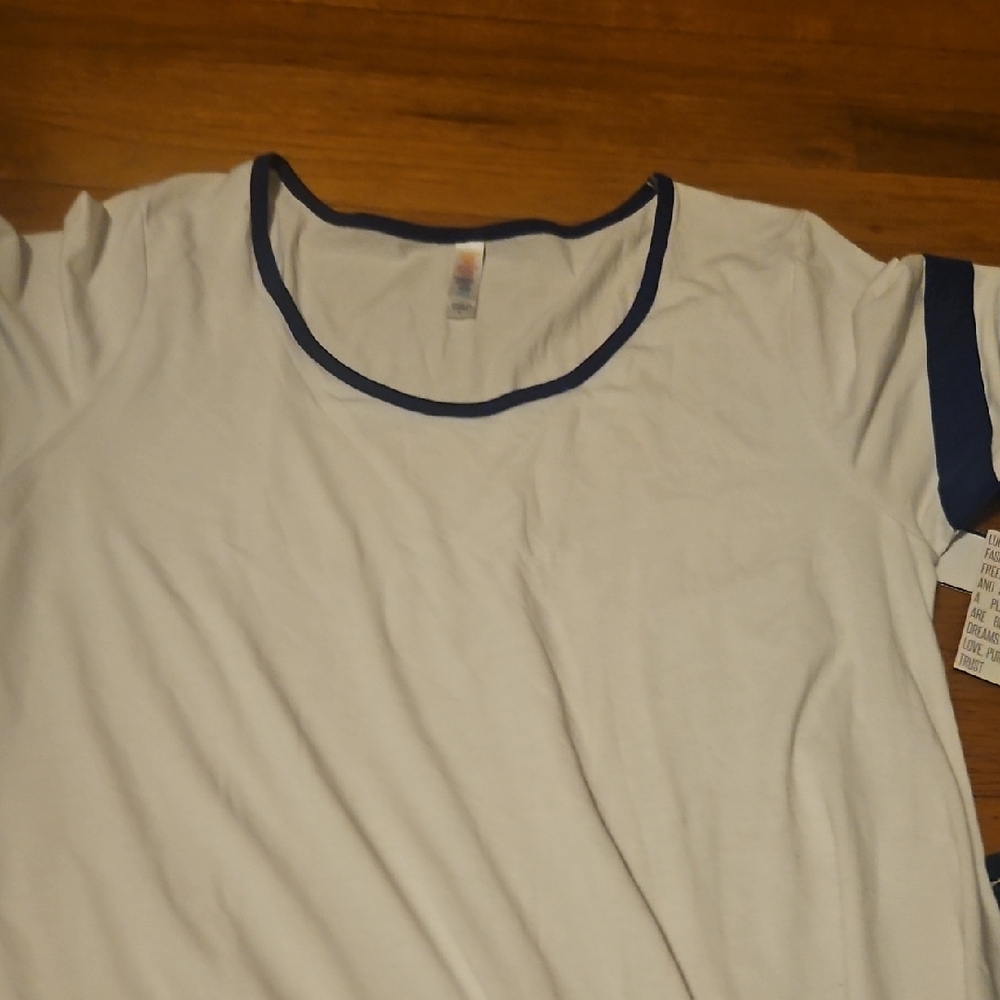 LuLaRoe White and Blue Short Sleeve Tee